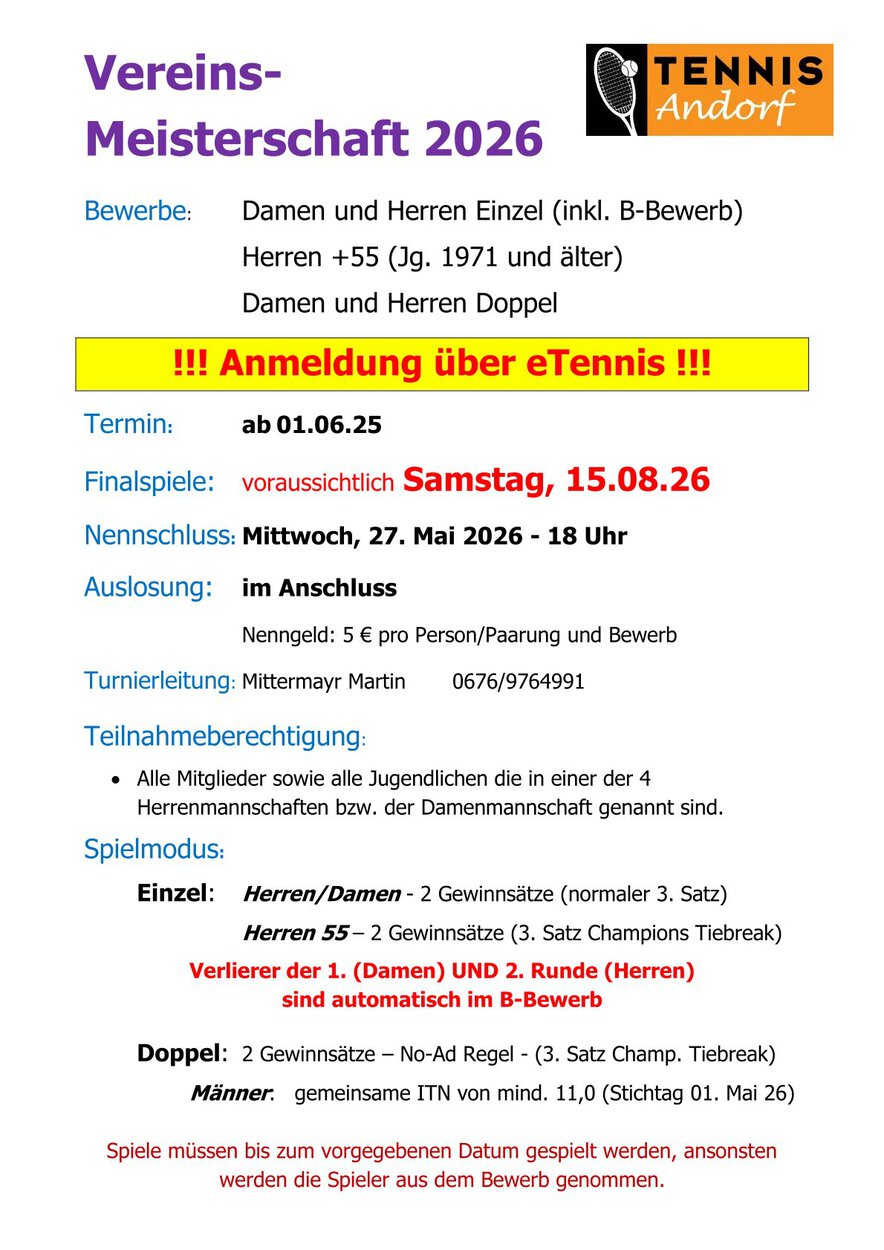 Vereinsmeisterschaft 2026